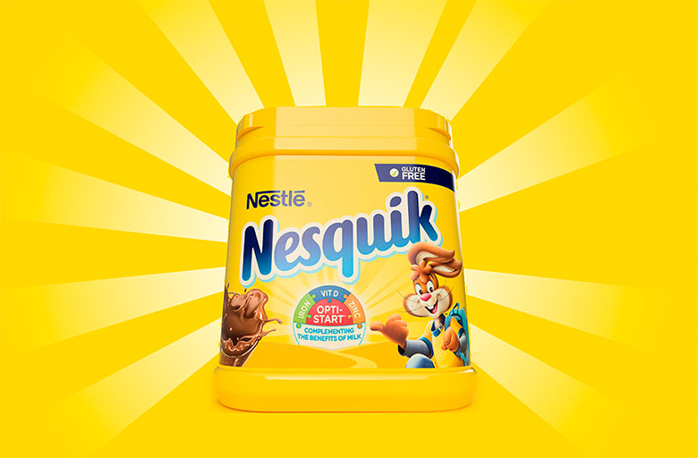Nesquik速溶巧克力粉標(biāo)志，Nesquik速溶巧克力粉LOGO，Nesquik速溶巧克力粉品牌形象設(shè)計(jì)，雀巢品牌設(shè)計(jì)，巧克力品牌設(shè)計(jì)