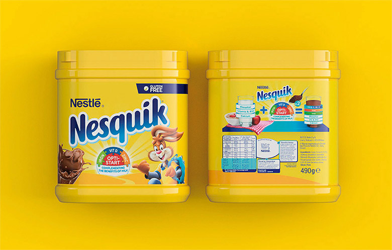 Nesquik速溶巧克力粉標(biāo)志，Nesquik速溶巧克力粉LOGO，Nesquik速溶巧克力粉品牌形象設(shè)計(jì)，雀巢品牌設(shè)計(jì)，巧克力品牌設(shè)計(jì)