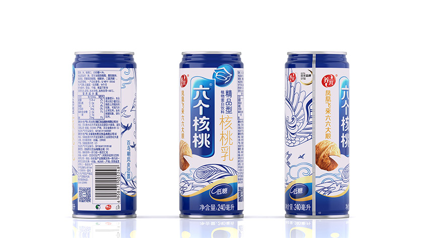 六個(gè)核桃標(biāo)志，六個(gè)核桃LOGO，六個(gè)核桃包裝，飲品包裝設(shè)計(jì)，飲品品牌設(shè)計(jì)