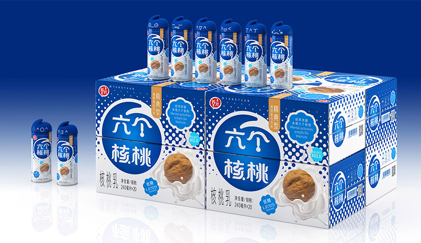 六個(gè)核桃標(biāo)志，六個(gè)核桃LOGO，六個(gè)核桃包裝，飲品包裝設(shè)計(jì)，飲品品牌設(shè)計(jì)